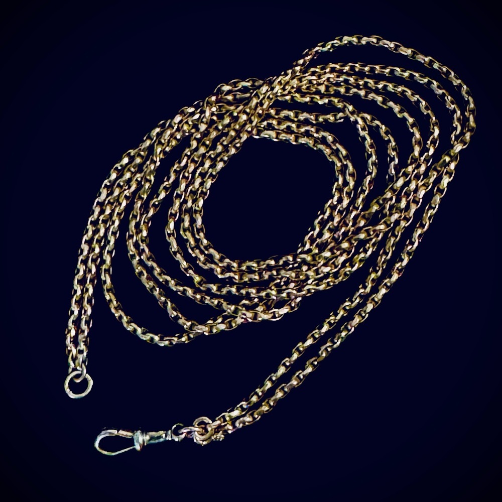 Antique 9ct Yellow Gold Muff Chain Watch Chain Necklace - Picture 2 of 9